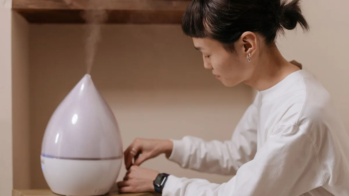 室内に置かれて水分を出している加湿器のイメージ